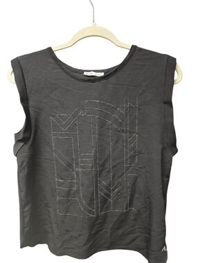 Zara Crepe Black Sheer Back Beaded Geometric Detail Muscle Tee SZ S